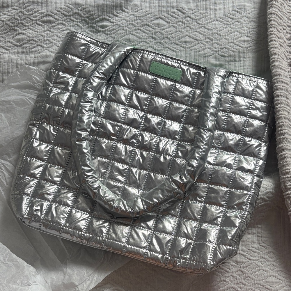 Silver Quilted Tote Bag